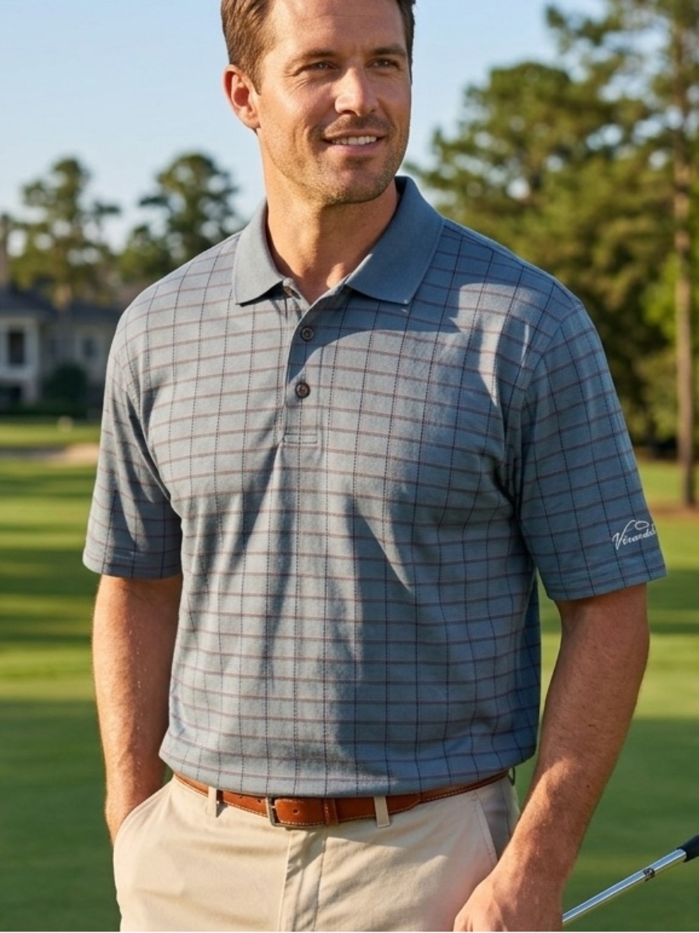 Tehama Men’s XXL Double Mercerized Pima Cotton Golf Polo Shirt Blue Red Grid